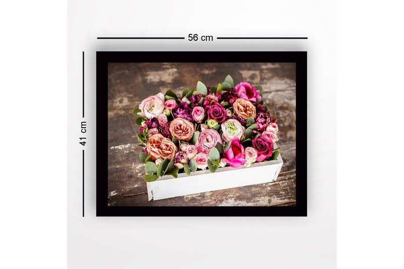 Inramad Canvastavla i trä - 41x56 cm - Färgrik bukett av rosor och gröna blad - Rosa / Lila / Grön - Inredning - Tavlor & posters - Canvastavla