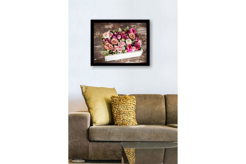 Inramad Canvastavla i trä - 41x56 cm - Färgrik bukett av rosor och gröna blad - Rosa / Lila / Grön - Inredning - Tavlor & posters - Canvastavla