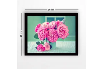 Inramad Canvastavla i trä - 41x56 cm - Färgrik bukett av rosor - Rosa / Grön / Vit - Inredning - Tavlor & posters - Canvastavla