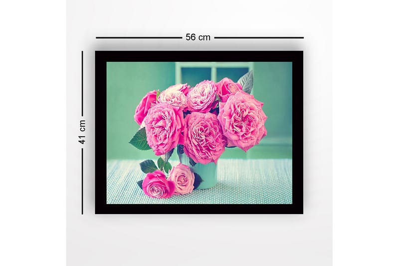 Inramad Canvastavla i trä - 41x56 cm - Färgrik bukett av rosor - Rosa / Grön / Vit - Inredning - Tavlor & posters - Canvastavla