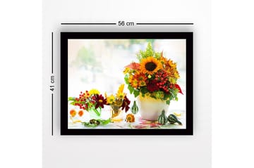 Inramad Canvastavla i trä - 41x56 cm - Färgrik bukett av solrosor och höstblommor - Gul / Röd / Grön - Inredning - Tavlor & posters - Canvastavla
