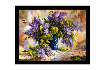 Inramad Canvastavla i trä - 41x56 cm - Färgrik bukett av syrenblommor i en blå vas - Lila / Grön / Blå - Inredning - Tavlor & posters - Canvastavla