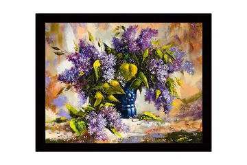 Inramad Canvastavla i trä - 41x56 cm - Färgrik bukett av syrenblommor i en blå vas - Lila / Grön / Blå - Inredning - Tavlor & posters - Canvastavla