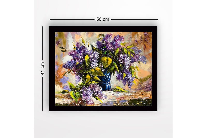 Inramad Canvastavla i trä - 41x56 cm - Färgrik bukett av syrenblommor i en blå vas - Lila / Grön / Blå - Inredning - Tavlor & posters - Canvastavla