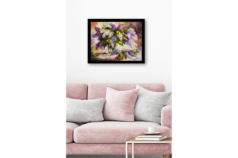 Inramad Canvastavla i trä - 41x56 cm - Färgrik bukett av syrenblommor - Lila / Vit / Grön - Inredning - Tavlor & posters - Canvastavla