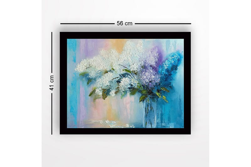Inramad Canvastavla i trä - 41x56 cm - Färgrik bukett av syrener i en glasvas - Vit / Lila / Turkos - Inredning - Tavlor & posters - Canvastavla