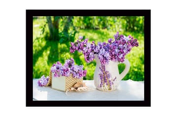 Inramad Canvastavla i trä - 41x56 cm - Färgrik bukett av syrener i en kruka - Lila / Grön / Vit - Inredning - Tavlor & posters - Canvastavla