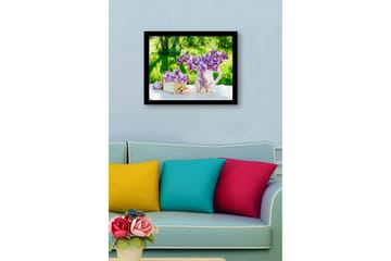 Inramad Canvastavla i trä - 41x56 cm - Färgrik bukett av syrener i en kruka - Lila / Grön / Vit - Inredning - Tavlor & posters - Canvastavla