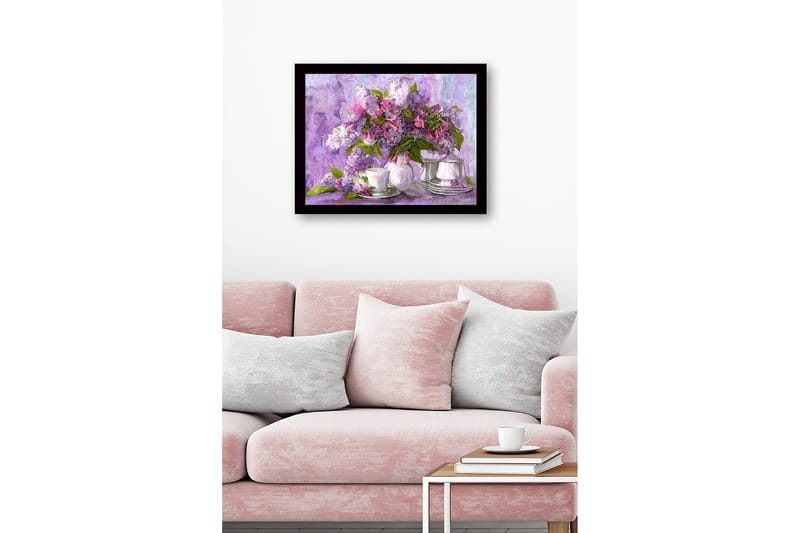 Inramad Canvastavla i trä - 41x56 cm - Färgrik bukett av syrener i en vacker komposition - Lila / Rosa / Grön - Inredning - Tavlor & posters - Canvastavla