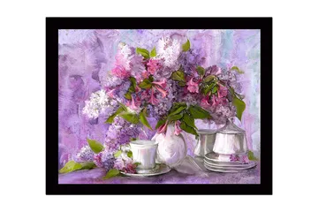 Inramad Canvastavla i trä - 41x56 cm - Färgrik bukett av syrener i en vacker komposition - Lila / Rosa / Grön - Inredning - Tavlor & posters - Canvastavla