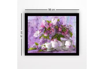 Inramad Canvastavla i trä - 41x56 cm - Färgrik bukett av syrener i en vacker komposition - Lila / Rosa / Grön - Inredning - Tavlor & posters - Canvastavla