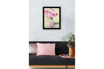 Inramad Canvastavla i trä - 41x56 cm - Färgrik bukett av pioner i en glasvas - Rosa / Grön - Inredning - Tavlor & posters - Canvastavla