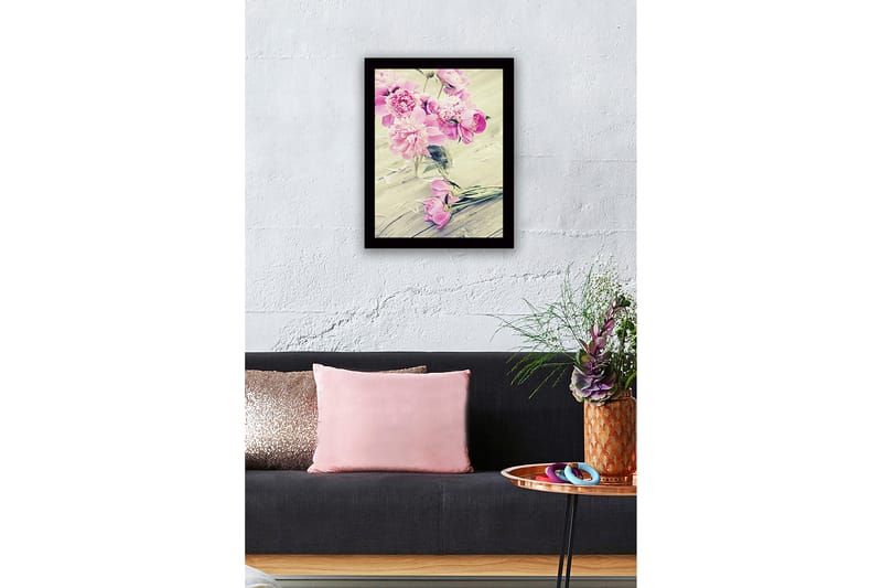 Inramad Canvastavla i trä - 41x56 cm - Färgrik bukett av pioner i en glasvas - Rosa / Grön - Inredning - Tavlor & posters - Canvastavla