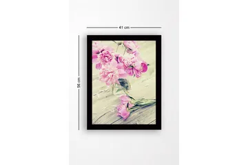 Inramad Canvastavla i trä - 41x56 cm - Färgrik bukett av pioner i en glasvas - Rosa / Grön - Inredning - Tavlor & posters - Canvastavla