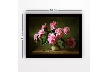 Inramad Canvastavla i trä - 41x56 cm - Färgrik bukett av pioner i en keramikvas - Rosa / Grön / Beige - Inredning - Tavlor & posters - Canvastavla