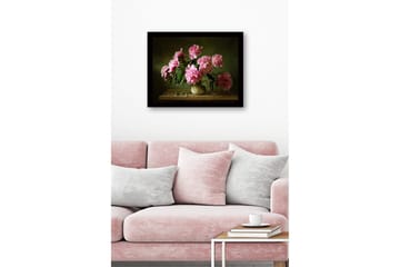 Inramad Canvastavla i trä - 41x56 cm - Färgrik bukett av pioner i en keramikvas - Rosa / Grön / Beige - Inredning - Tavlor & posters - Canvastavla