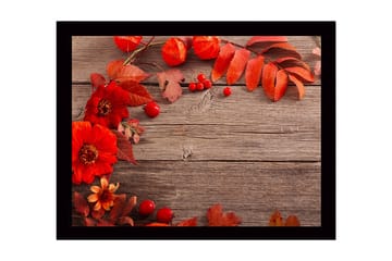 Inramad Canvastavla i trä - 41x56 cm - Färgrik komposition av höstblommor och löv - Röd / Orange / Grön - Inredning - Tavlor & posters - Canvastavla