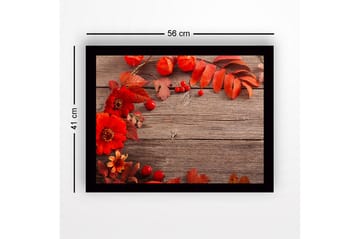 Inramad Canvastavla i trä - 41x56 cm - Färgrik komposition av höstblommor och löv - Röd / Orange / Grön - Inredning - Tavlor & posters - Canvastavla