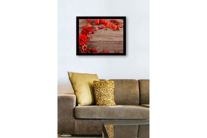 Inramad Canvastavla i trä - 41x56 cm - Färgrik komposition av höstblommor och löv - Röd / Orange / Grön - Inredning - Tavlor & posters - Canvastavla