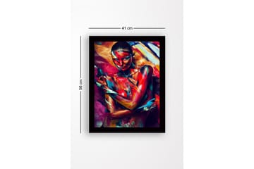 Inramad Canvastavla i trä - 41x56 cm - Färgstark kroppsmålning av en kvinna som uttrycker känslor genom rörelse och färg - Röd / Blå / Gul - Inredning - Tavlor & posters - Canvastavla