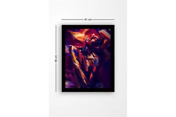 Inramad Canvastavla i trä - 41x56 cm - Färgstark porträtt av en naken modell med abstrakt kroppsmålning - Mörkröd / Blå / Guld - Inredning - Tavlor & posters - Canvastavla