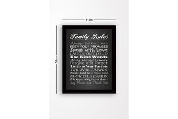 Inramad Canvastavla i trä - 41x56 cm - Familjeregelverk med inspirerande budskap - Vit / Svart - Inredning - Tavlor & posters - Canvastavla