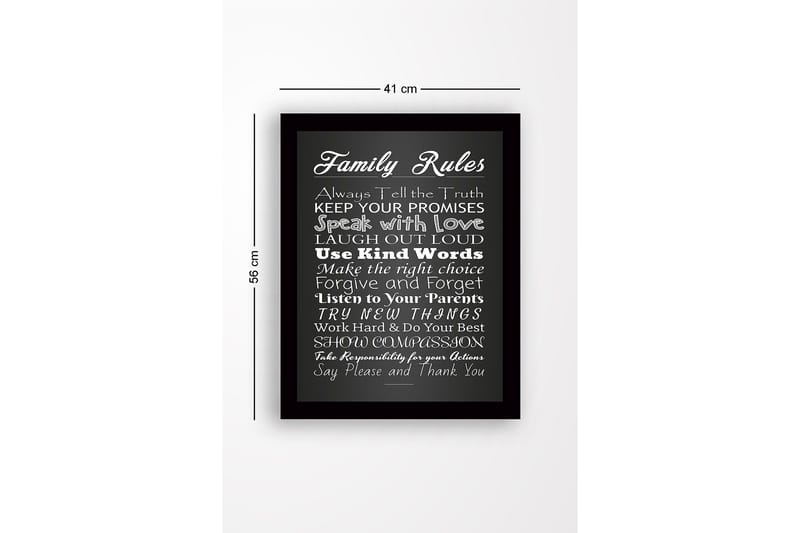 Inramad Canvastavla i trä - 41x56 cm - Familjeregelverk med inspirerande budskap - Vit / Svart - Inredning - Tavlor & posters - Canvastavla