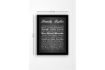Inramad Canvastavla i trä - 41x56 cm - Familjeregelverk med inspirerande budskap - Vit / Svart - Inredning - Tavlor & posters - Canvastavla