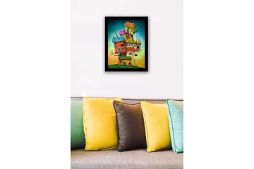 Inramad Canvastavla i trä - 41x56 cm - Fantasifull byggnad med flera färgglada hus staplade på varandra - Röd / Grön / Blå - Inredning - Tavlor & posters - Canvastavla