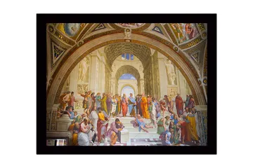 Inramad Canvastavla i trä - 41x56 cm - Filosofisk samling av tänkare i en stor arkitektonisk miljö - Blå / Beige / Röd - Inredning - Tavlor & posters - Canvastavla