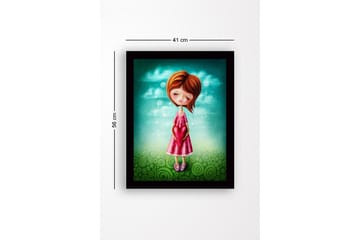 Inramad Canvastavla i trä - 41x56 cm - Flicka som håller ett hjärta i händerna - Turkos / Rosa / Grön - Inredning - Tavlor & posters - Canvastavla