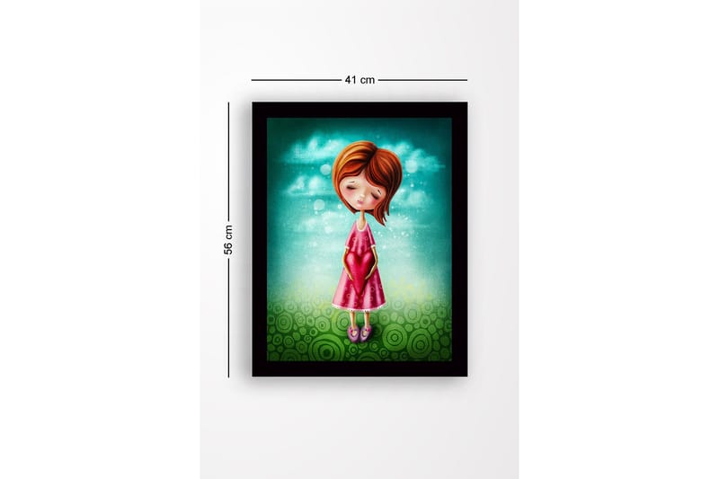 Inramad Canvastavla i trä - 41x56 cm - Flicka som håller ett hjärta i händerna - Turkos / Rosa / Grön - Inredning - Tavlor & posters - Canvastavla