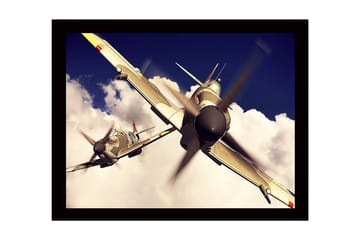 Inramad Canvastavla i trä - 41x56 cm - Flygplan som svävar genom molnig himmel - Grå / Blå / Vit - Inredning - Tavlor & posters - Canvastavla