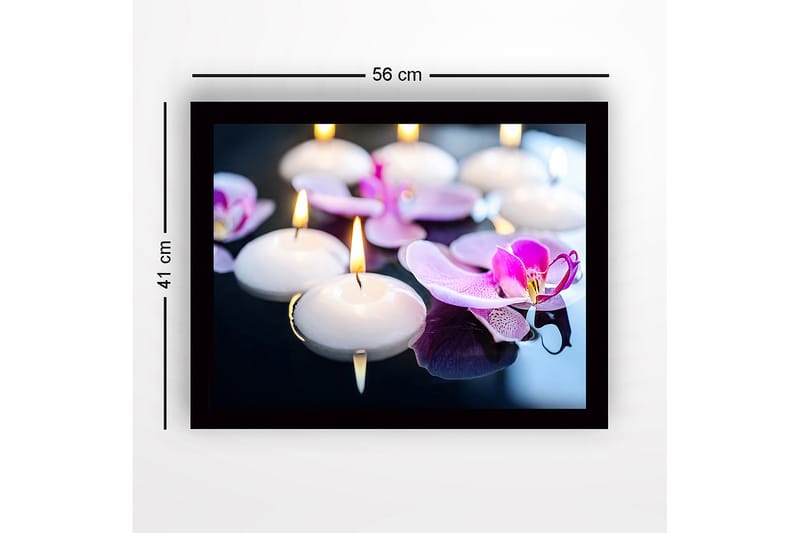 Inramad Canvastavla i trä - 41x56 cm - Flytande ljus och orkidéer i harmonisk samverkan - Vit / Lila - Inredning - Tavlor & posters - Canvastavla