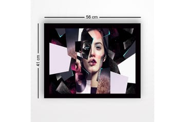 Inramad Canvastavla i trä - 41x56 cm - Fragmenterad porträtt av en kvinna med geometriska former - Svart / Rosa / Ljusblå - Inredning - Tavlor & posters - Canvastavla