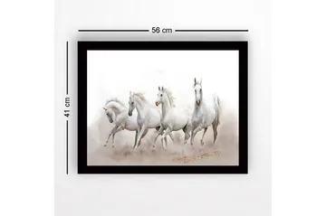 Inramad Canvastavla i trä - 41x56 cm - Fyrtal vita hästar i rörelse - Vit / Ljusgrå - Inredning - Tavlor & posters - Canvastavla