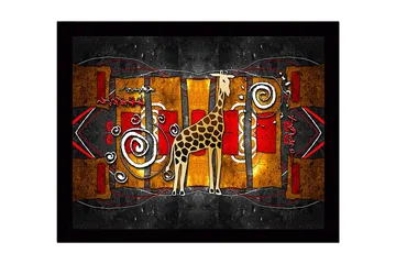 Inramad Canvastavla i trä - 41x56 cm - Giraff i en färgglad, abstrakt komposition - Guld / Röd / Svart - Inredning - Tavlor & posters - Canvastavla