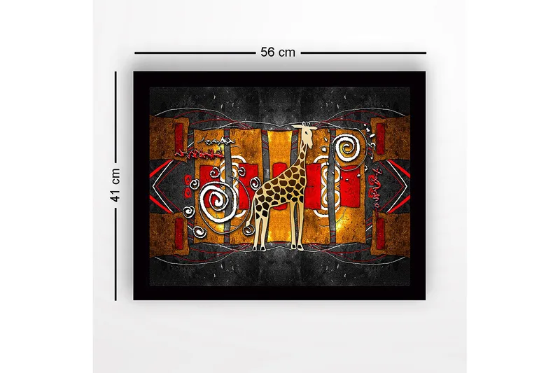 Inramad Canvastavla i trä - 41x56 cm - Giraff i en färgglad, abstrakt komposition - Guld / Röd / Svart - Inredning - Tavlor & posters - Canvastavla