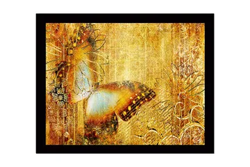 Inramad Canvastavla i trä - 41x56 cm - Glittrande fjäril i gyllene omgivning - Guld / Brunt / Blått - Inredning - Tavlor & posters - Canvastavla
