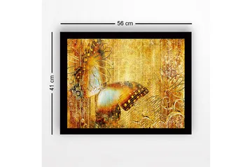 Inramad Canvastavla i trä - 41x56 cm - Glittrande fjäril i gyllene omgivning - Guld / Brunt / Blått - Inredning - Tavlor & posters - Canvastavla
