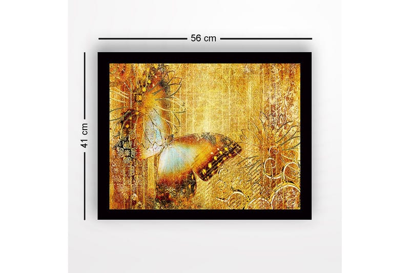 Inramad Canvastavla i trä - 41x56 cm - Glittrande fjäril i gyllene omgivning - Guld / Brunt / Blått - Inredning - Tavlor & posters - Canvastavla