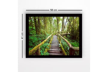 Inramad Canvastavla i trä - 41x56 cm - Grönskande skogsstig med träbroar - Grön / Brun / Gulgrön - Inredning - Tavlor & posters - Canvastavla