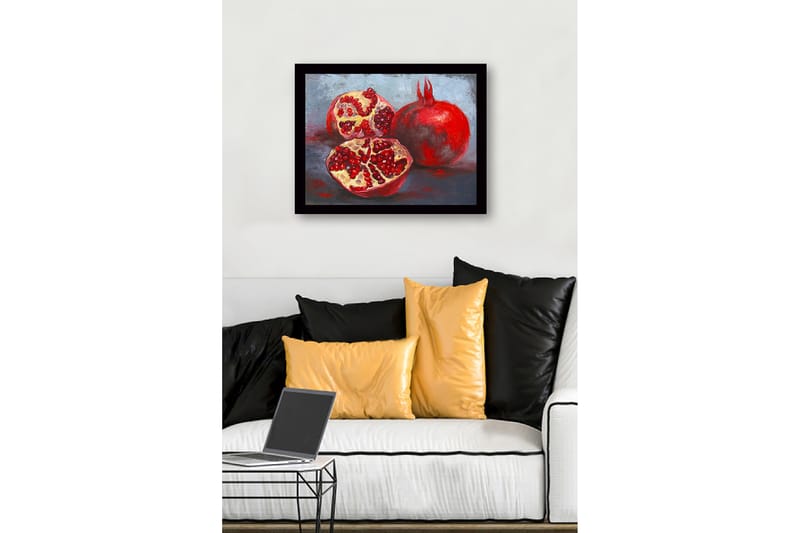 Inramad Canvastavla i trä - 41x56 cm - Granatäpplen i en stillsam komposition - Röd / Beige / Grå - Inredning - Tavlor & posters - Canvastavla