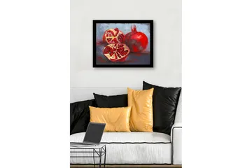 Inramad Canvastavla i trä - 41x56 cm - Granatäpplen i en stillsam komposition - Röd / Beige / Grå - Inredning - Tavlor & posters - Canvastavla