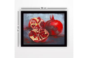 Inramad Canvastavla i trä - 41x56 cm - Granatäpplen i en stillsam komposition - Röd / Beige / Grå - Inredning - Tavlor & posters - Canvastavla