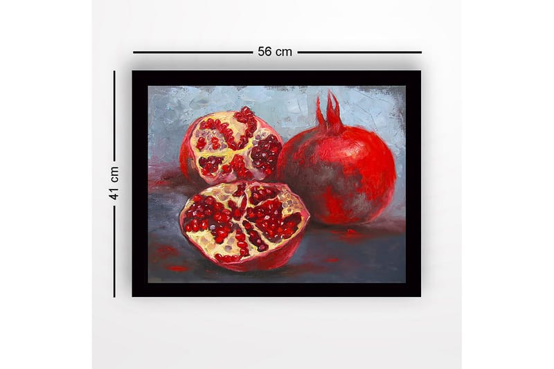 Inramad Canvastavla i trä - 41x56 cm - Granatäpplen i en stillsam komposition - Röd / Beige / Grå - Inredning - Tavlor & posters - Canvastavla