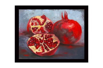 Inramad Canvastavla i trä - 41x56 cm - Granatäpplen i en stillsam komposition - Röd / Beige / Grå - Inredning - Tavlor & posters - Canvastavla