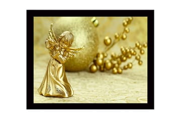 Inramad Canvastavla i trä - 41x56 cm - Guldängel som spelar på en flöjt - Guld / Beige - Inredning - Tavlor & posters - Canvastavla