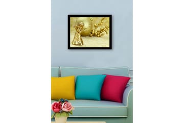 Inramad Canvastavla i trä - 41x56 cm - Guldängel som spelar på en flöjt - Guld / Beige - Inredning - Tavlor & posters - Canvastavla