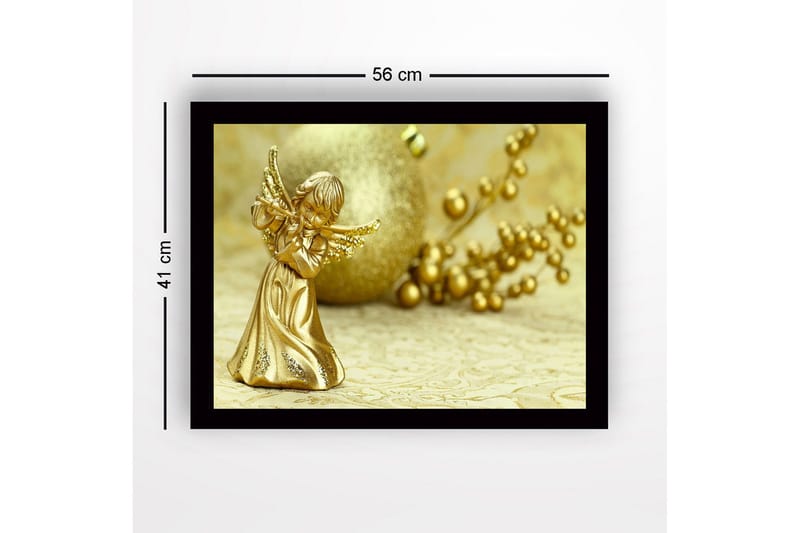 Inramad Canvastavla i trä - 41x56 cm - Guldängel som spelar på en flöjt - Guld / Beige - Inredning - Tavlor & posters - Canvastavla
